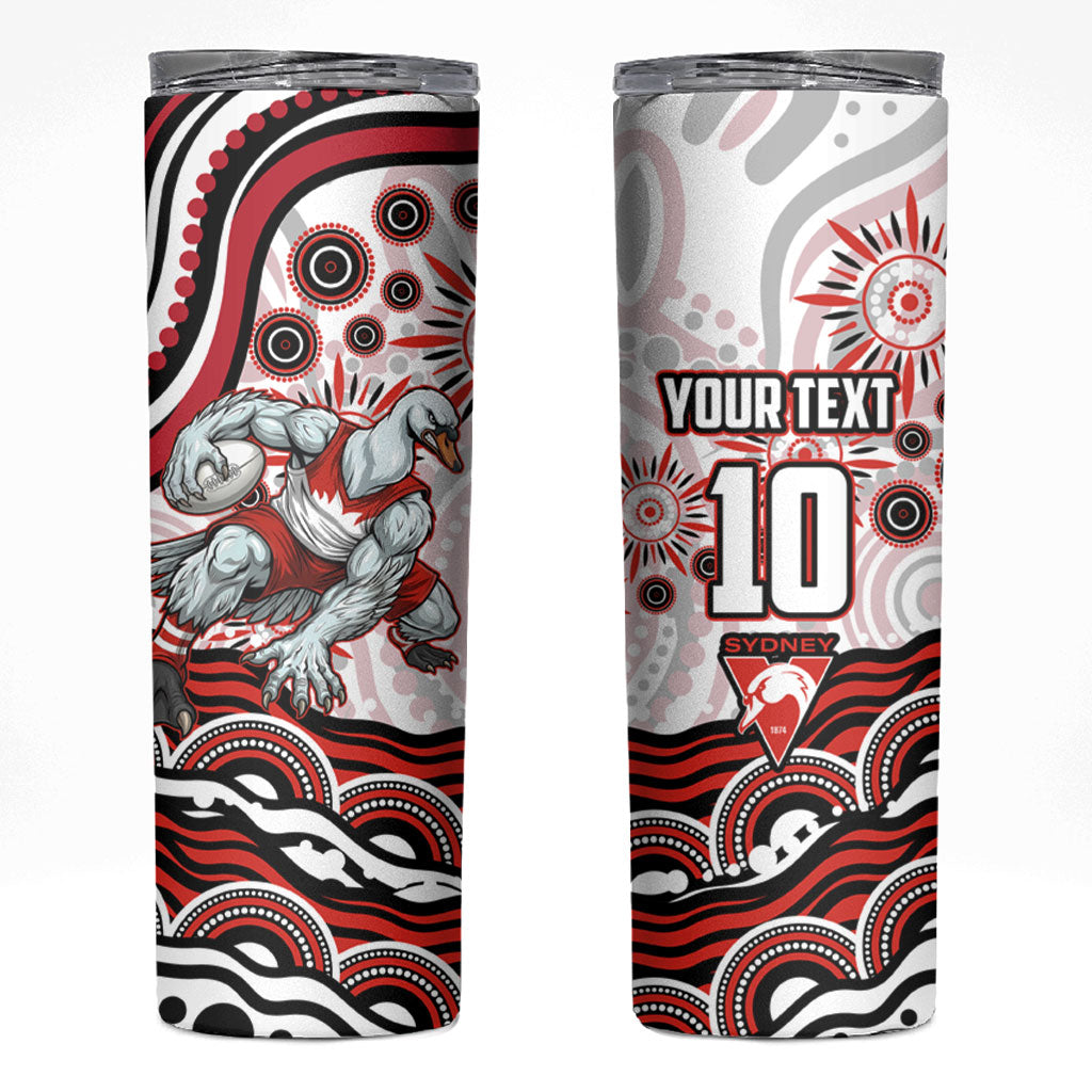 Personalized Sydney Swans Football Mascot Skinny Tumbler Aboriginal Dot Art - Dreamtime Football Mascot