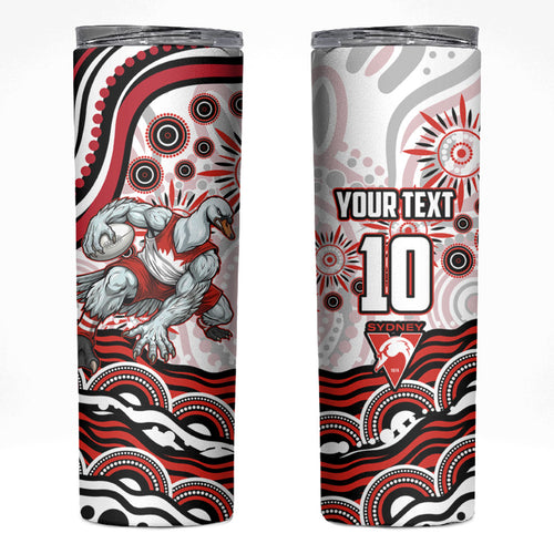 Personalized Sydney Swans Football Mascot Skinny Tumbler Aboriginal Dot Art - Dreamtime Football Mascot