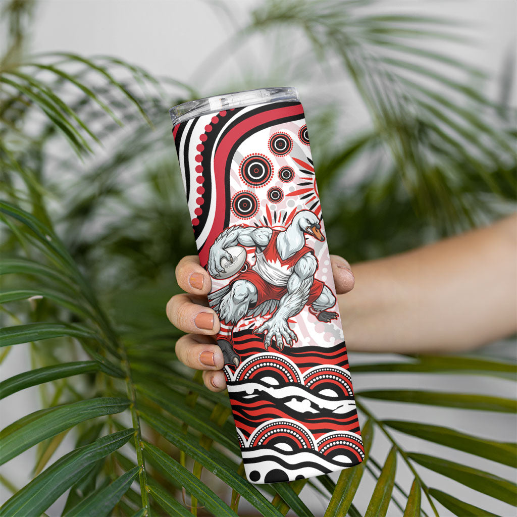 Personalized Sydney Swans Football Mascot Skinny Tumbler Aboriginal Dot Art - Dreamtime Football Mascot