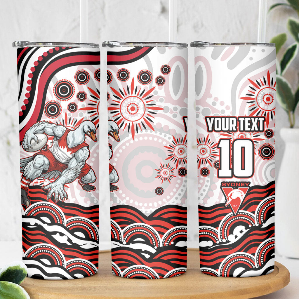 Personalized Sydney Swans Football Mascot Skinny Tumbler Aboriginal Dot Art - Dreamtime Football Mascot
