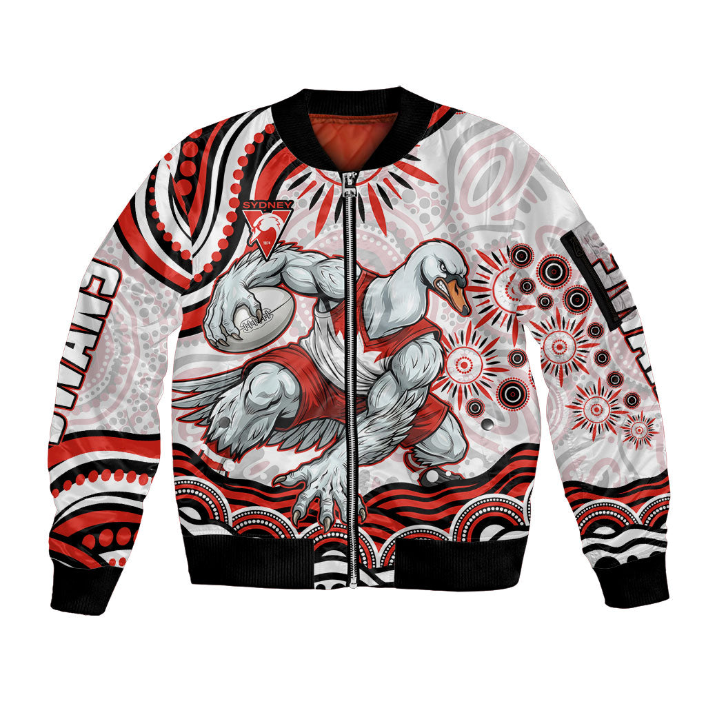 Personalized Sydney Swans Football Mascot Sleeve Zip Bomber Jacket Aboriginal Dot Art - Dreamtime Football Mascot