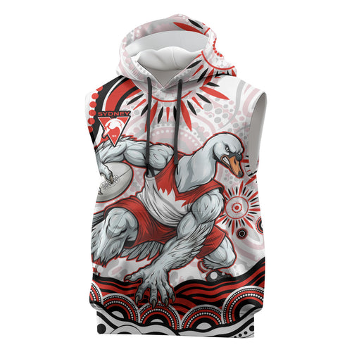 Personalized Sydney Swans Football Mascot Sleeveless Hoodie Aboriginal Dot Art - Dreamtime Football Mascot