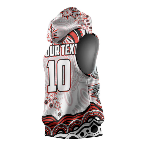 Personalized Sydney Swans Football Mascot Sleeveless Hoodie Aboriginal Dot Art - Dreamtime Football Mascot