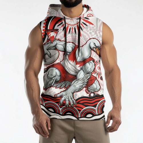 Personalized Sydney Swans Football Mascot Sleeveless Hoodie Aboriginal Dot Art - Dreamtime Football Mascot