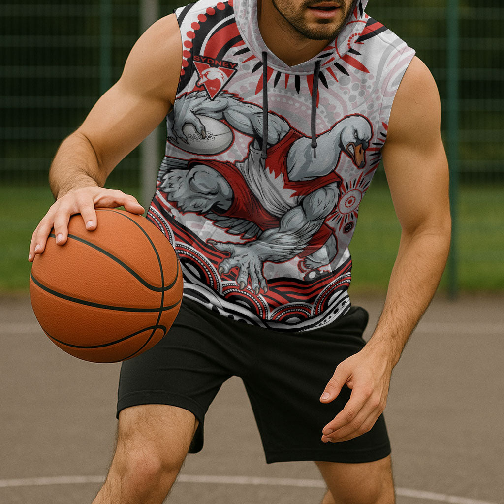 Personalized Sydney Swans Football Mascot Sleeveless Hoodie Aboriginal Dot Art - Dreamtime Football Mascot