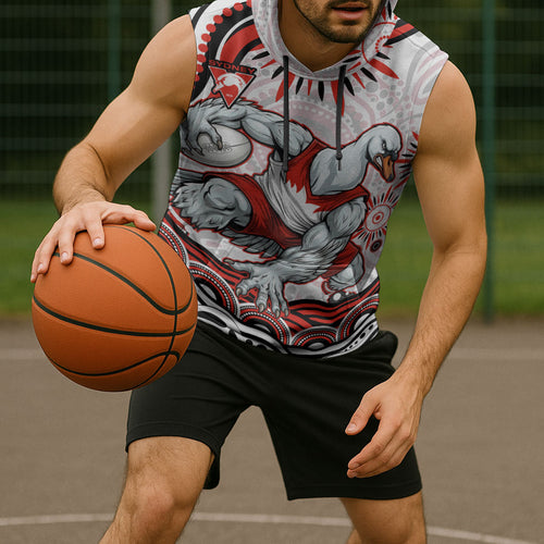 Personalized Sydney Swans Football Mascot Sleeveless Hoodie Aboriginal Dot Art - Dreamtime Football Mascot