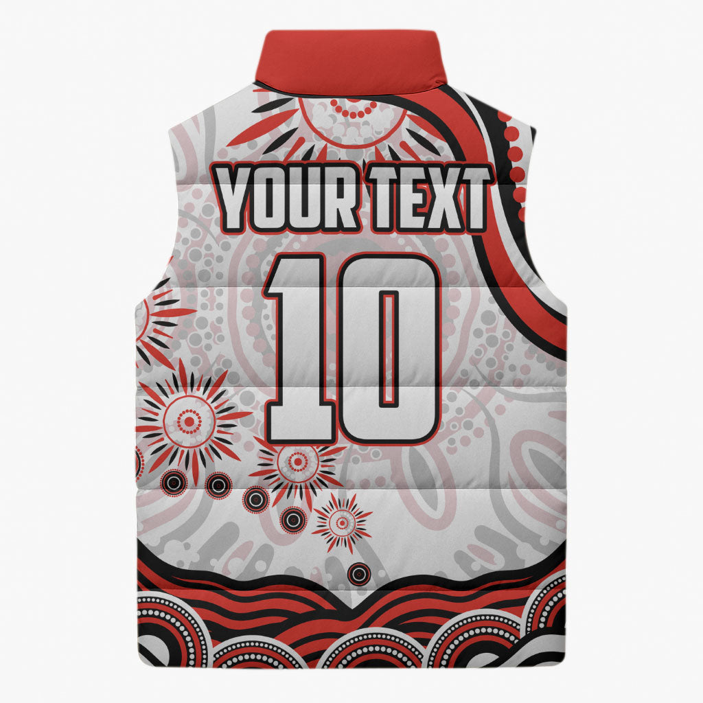 Personalized Sydney Swans Football Mascot Sleeveless Puffer Jacket Aboriginal Dot Art - Dreamtime Football Mascot