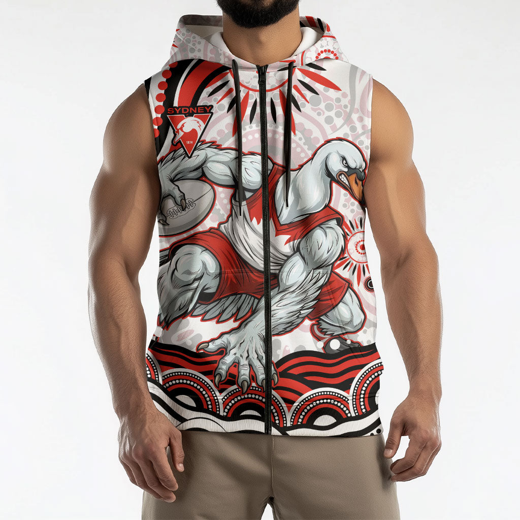 Personalized Sydney Swans Football Mascot Sleeveless Zip Hoodie Aboriginal Dot Art - Dreamtime Football Mascot