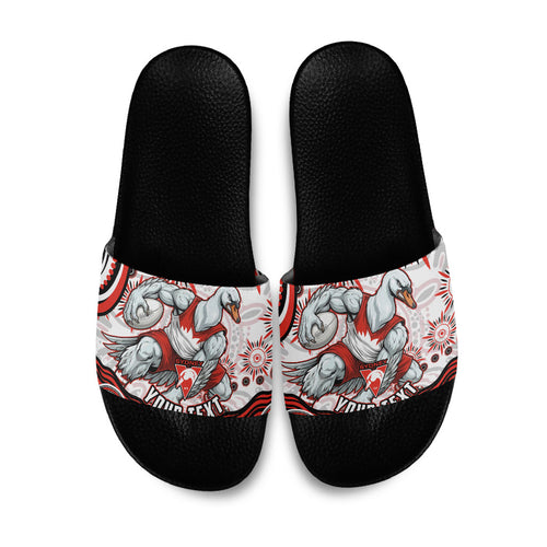 Personalized Sydney Swans Football Mascot Slide Sandals Aboriginal Dot Art - Dreamtime Football Mascot