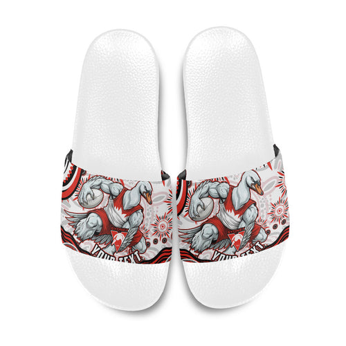 Personalized Sydney Swans Football Mascot Slide Sandals Aboriginal Dot Art - Dreamtime Football Mascot