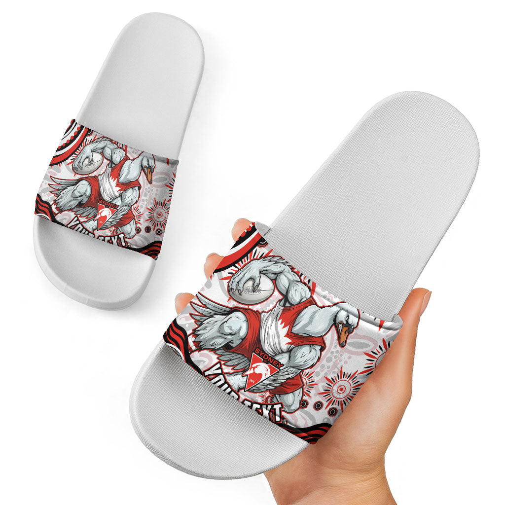 Personalized Sydney Swans Football Mascot Slide Sandals Aboriginal Dot Art - Dreamtime Football Mascot