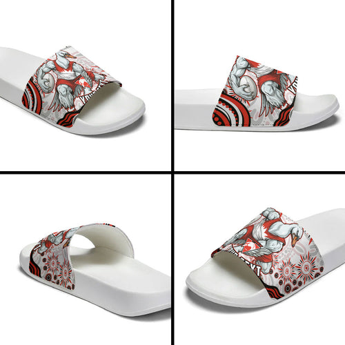 Personalized Sydney Swans Football Mascot Slide Sandals Aboriginal Dot Art - Dreamtime Football Mascot