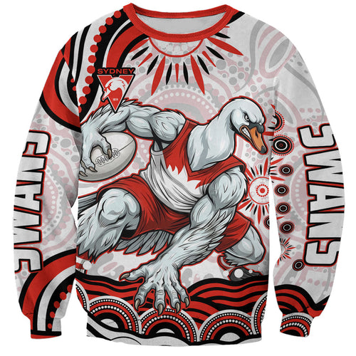 Personalized Sydney Swans Football Mascot Sweatshirt Aboriginal Dot Art - Dreamtime Football Mascot