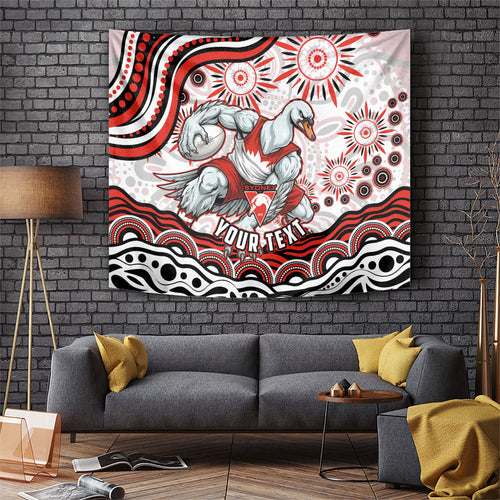 Personalized Sydney Swans Football Mascot Tapestry Aboriginal Dot Art - Dreamtime Football Mascot