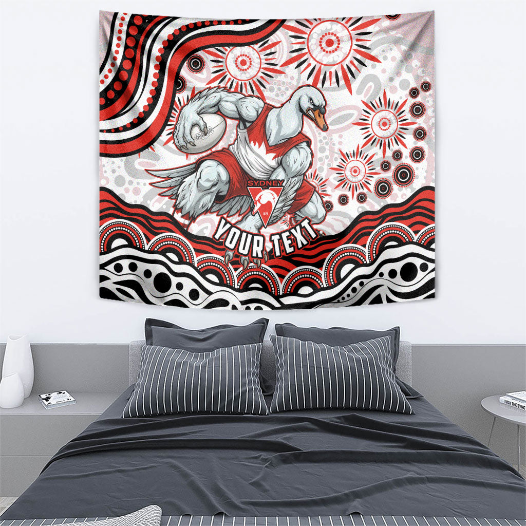 Personalized Sydney Swans Football Mascot Tapestry Aboriginal Dot Art - Dreamtime Football Mascot