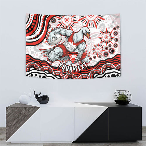 Personalized Sydney Swans Football Mascot Tapestry Aboriginal Dot Art - Dreamtime Football Mascot