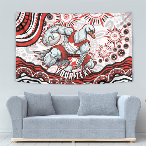 Personalized Sydney Swans Football Mascot Tapestry Aboriginal Dot Art - Dreamtime Football Mascot