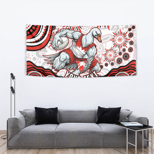 Personalized Sydney Swans Football Mascot Tapestry Aboriginal Dot Art - Dreamtime Football Mascot
