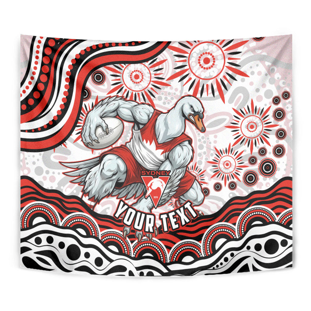 Personalized Sydney Swans Football Mascot Tapestry Aboriginal Dot Art - Dreamtime Football Mascot