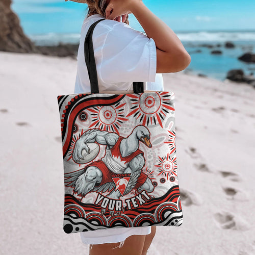Personalized Sydney Swans Football Mascot Tote Bag Aboriginal Dot Art - Dreamtime Football Mascot