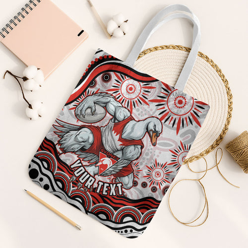 Personalized Sydney Swans Football Mascot Tote Bag Aboriginal Dot Art - Dreamtime Football Mascot