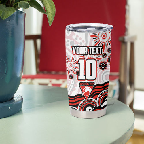 Personalized Sydney Swans Football Mascot Tumbler Cup Aboriginal Dot Art - Dreamtime Football Mascot