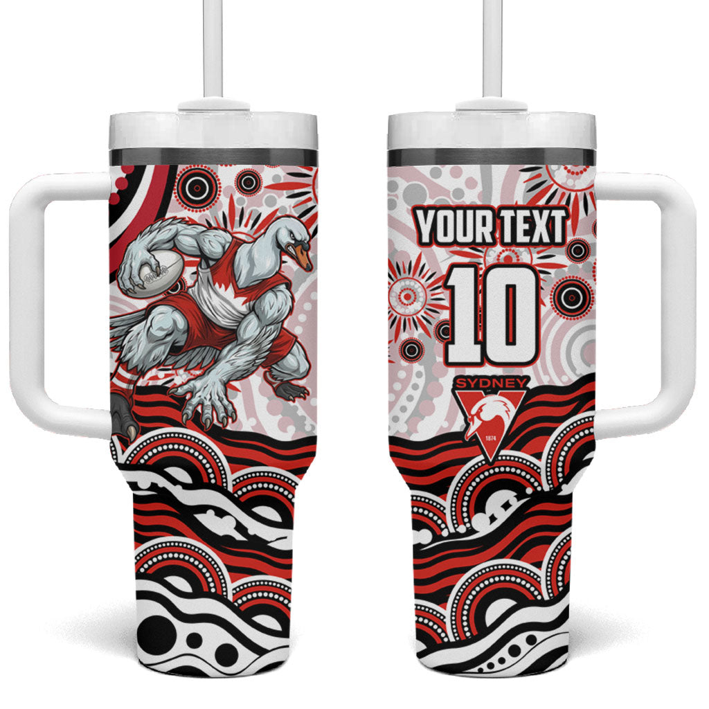 Personalized Sydney Swans Football Mascot Tumbler With Handle Aboriginal Dot Art - Dreamtime Football Mascot