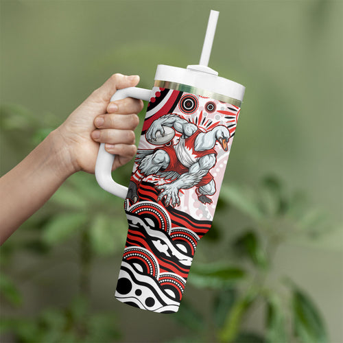 Personalized Sydney Swans Football Mascot Tumbler With Handle Aboriginal Dot Art - Dreamtime Football Mascot
