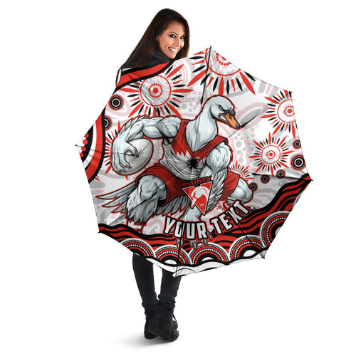 Personalized Sydney Swans Football Mascot Umbrella Aboriginal Dot Art - Dreamtime Football Mascot