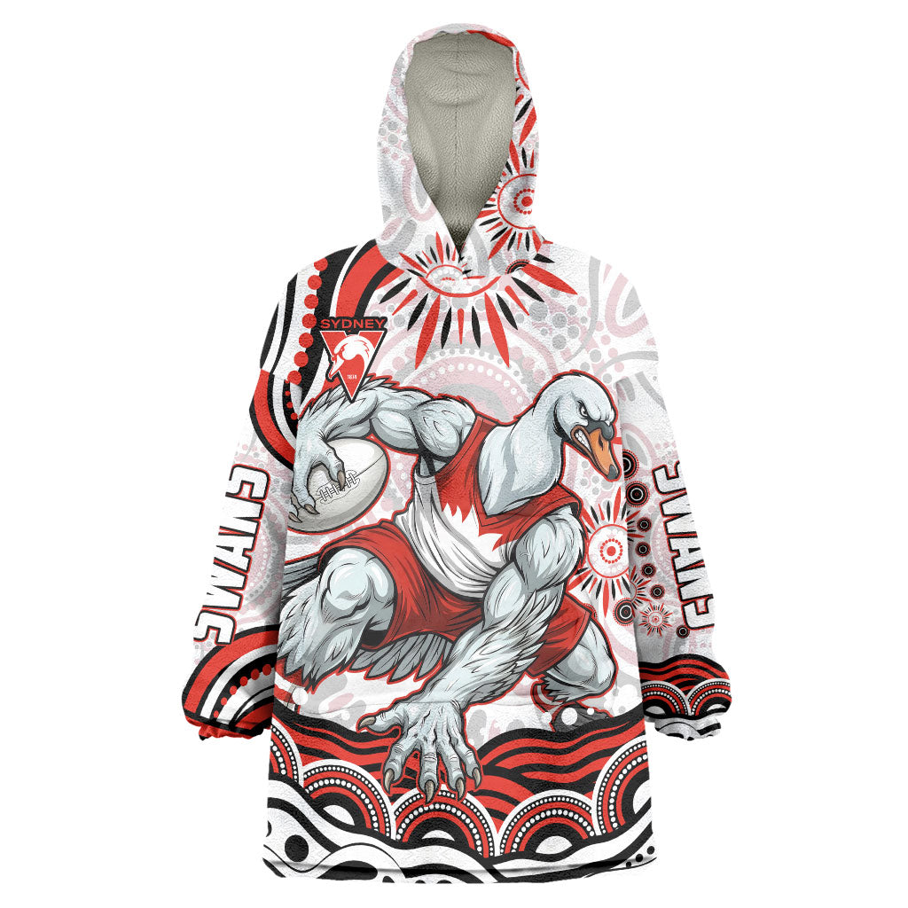 Personalized Sydney Swans Football Mascot Wearable Blanket Hoodie Aboriginal Dot Art - Dreamtime Football Mascot