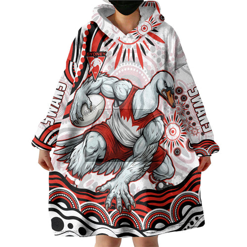 Personalized Sydney Swans Football Mascot Wearable Blanket Hoodie Aboriginal Dot Art - Dreamtime Football Mascot