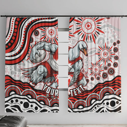 Personalized Sydney Swans Football Mascot Window Curtain Aboriginal Dot Art - Dreamtime Football Mascot