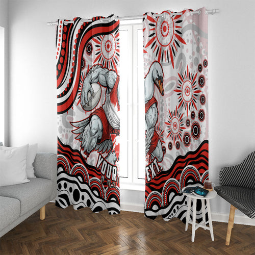 Personalized Sydney Swans Football Mascot Window Curtain Aboriginal Dot Art - Dreamtime Football Mascot