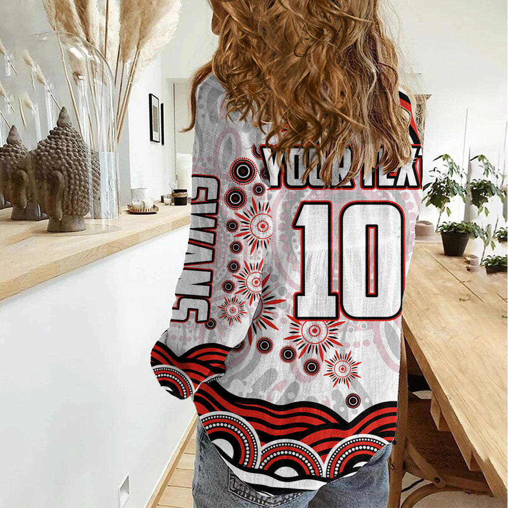 Personalized Sydney Swans Football Mascot Women Casual Shirt Aboriginal Dot Art - Dreamtime Football Mascot