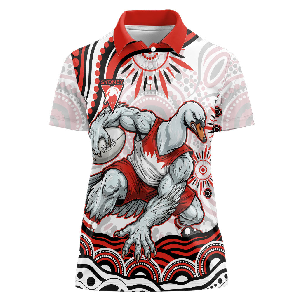 Personalized Sydney Swans Football Mascot Women Polo Shirt Aboriginal Dot Art - Dreamtime Football Mascot
