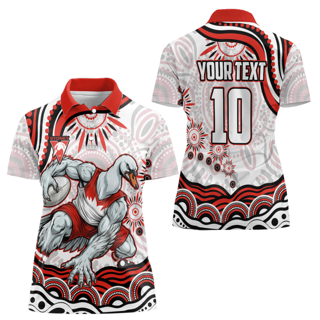 Personalized Sydney Swans Football Mascot Women Polo Shirt Aboriginal Dot Art - Dreamtime Football Mascot