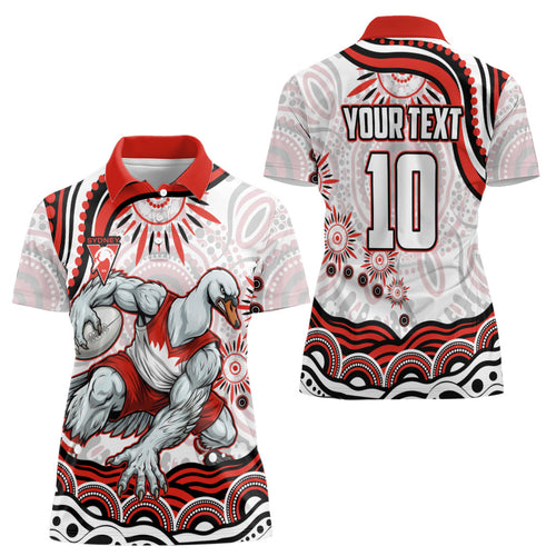 Personalized Sydney Swans Football Mascot Women Polo Shirt Aboriginal Dot Art - Dreamtime Football Mascot