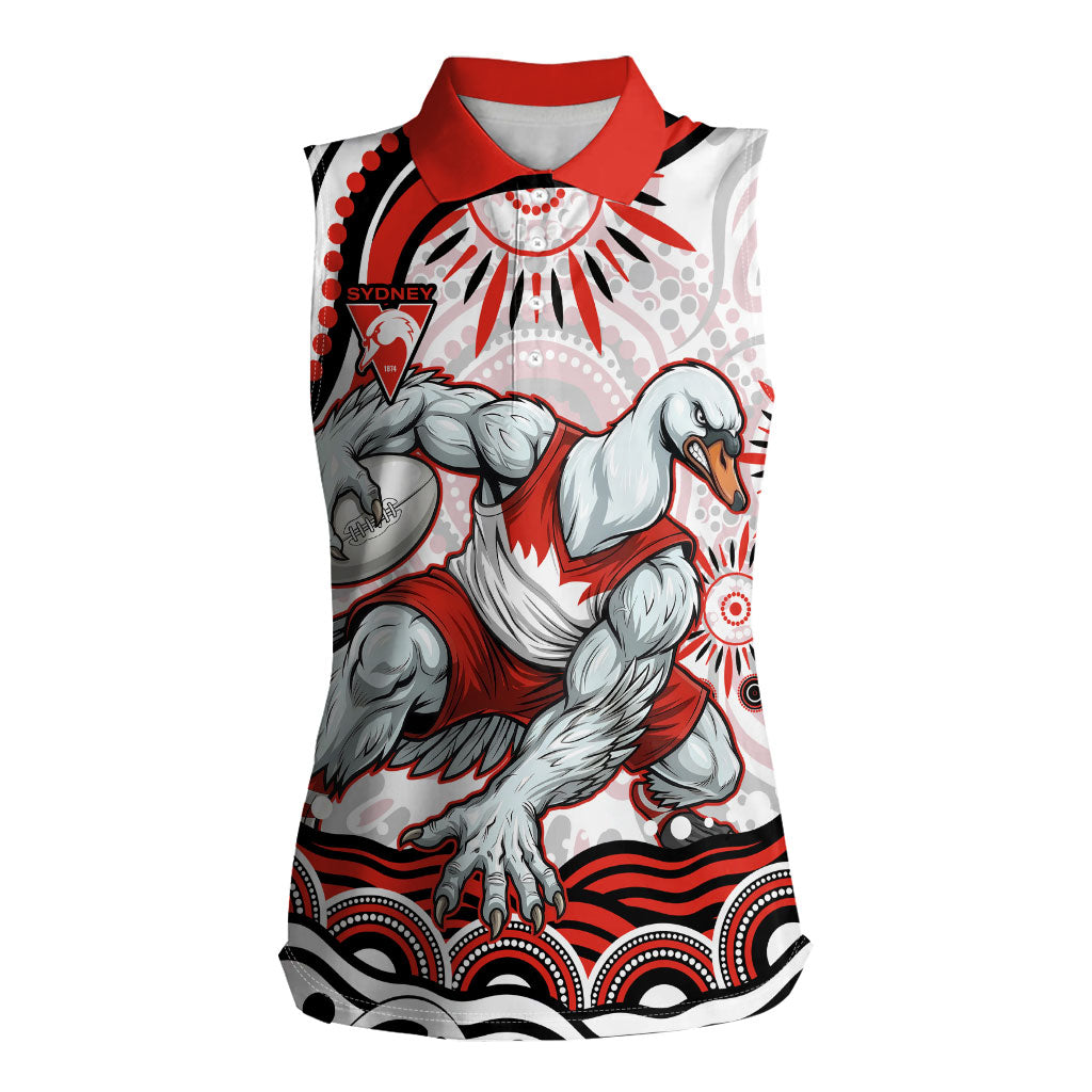 Personalized Sydney Swans Football Mascot Women Sleeveless Polo Shirt Aboriginal Dot Art - Dreamtime Football Mascot