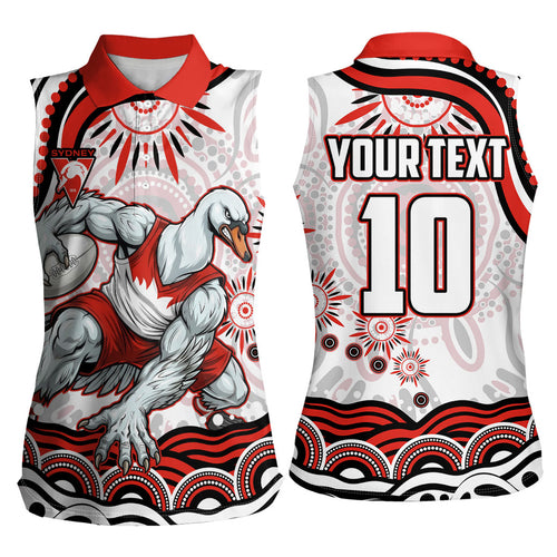 Personalized Sydney Swans Football Mascot Women Sleeveless Polo Shirt Aboriginal Dot Art - Dreamtime Football Mascot