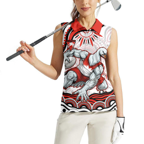 Personalized Sydney Swans Football Mascot Women Sleeveless Polo Shirt Aboriginal Dot Art - Dreamtime Football Mascot