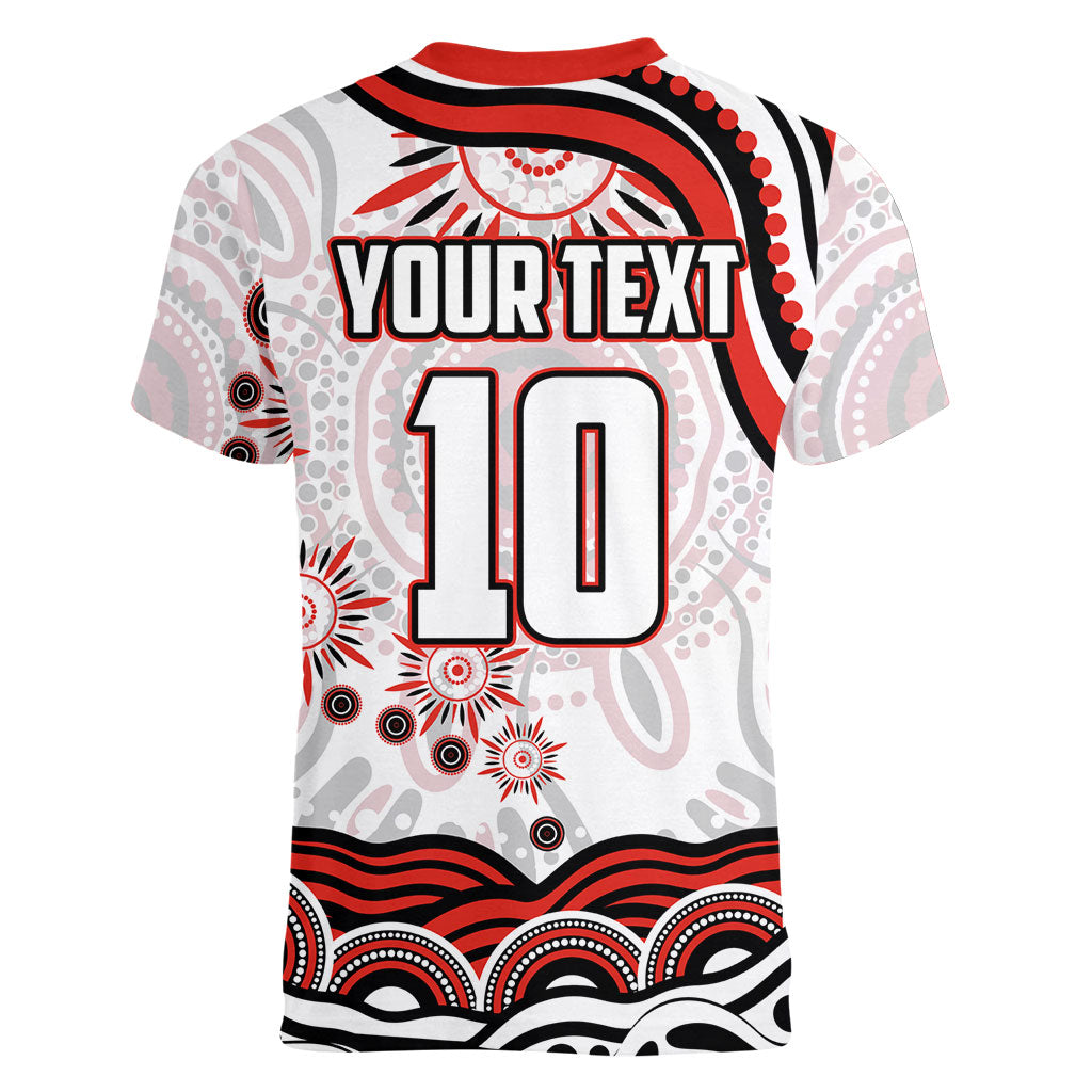 Personalized Sydney Swans Football Mascot Women V-Neck T-Shirt Aboriginal Dot Art - Dreamtime Football Mascot