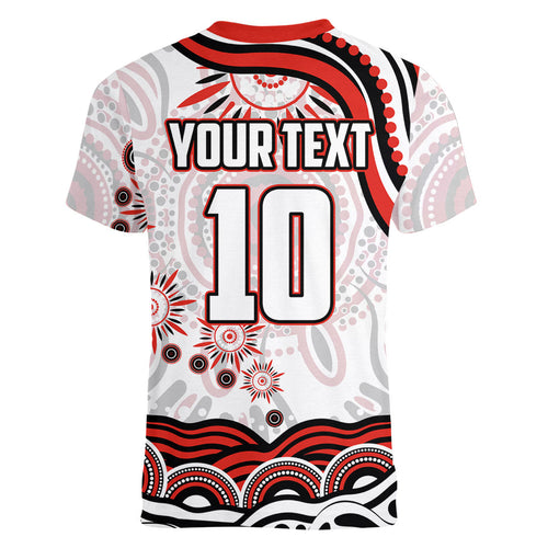 Personalized Sydney Swans Football Mascot Women V-Neck T-Shirt Aboriginal Dot Art - Dreamtime Football Mascot
