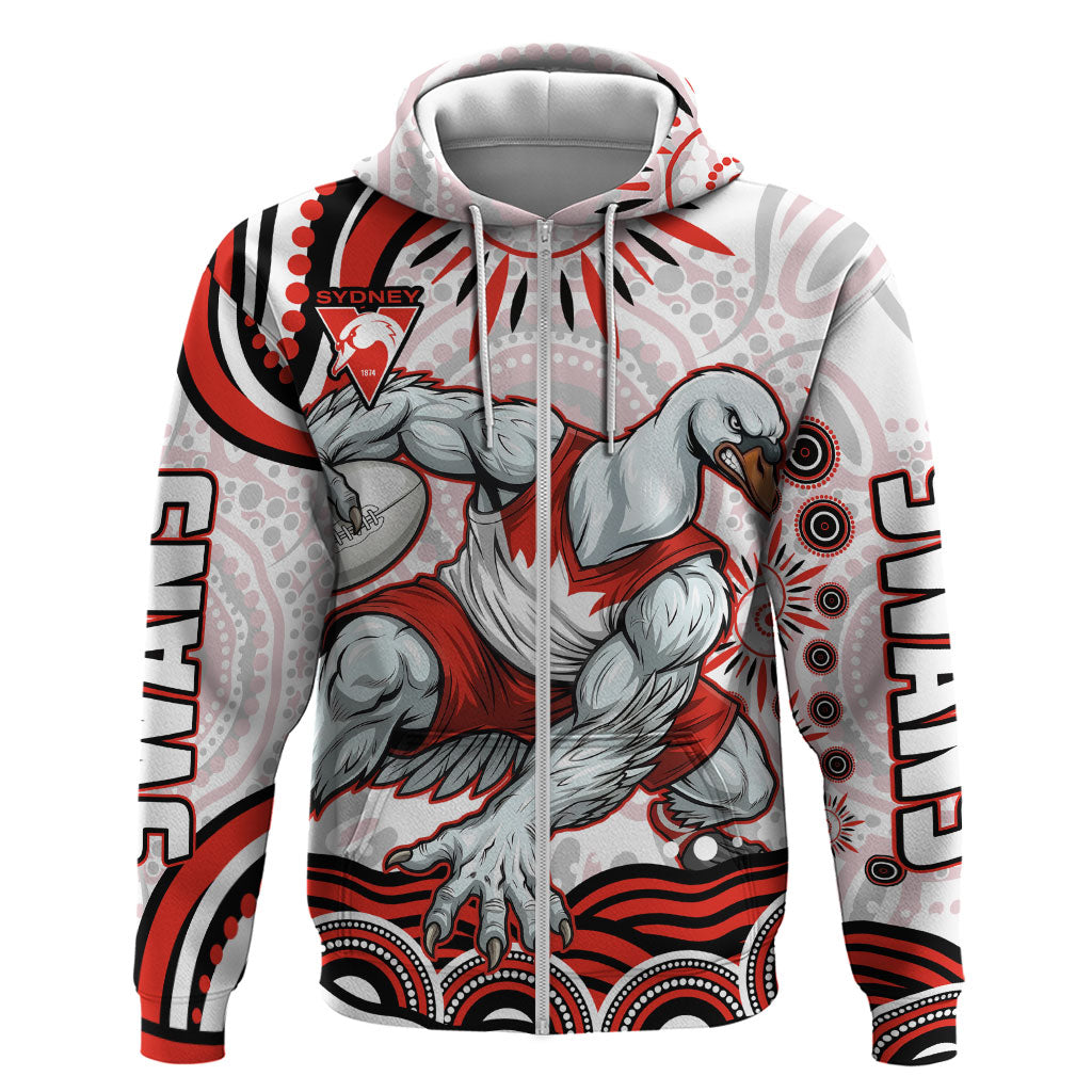 Personalized Sydney Swans Football Mascot Zip Hoodie Aboriginal Dot Art - Dreamtime Football Mascot