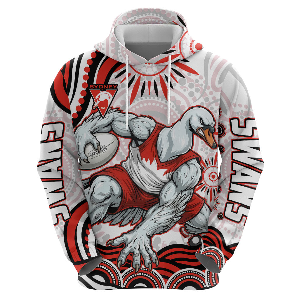 Personalized Sydney Swans Football Mascot Zip Hoodie Aboriginal Dot Art - Dreamtime Football Mascot