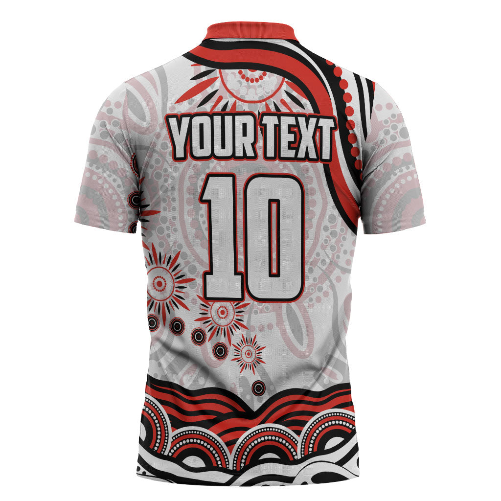 Personalized Sydney Swans Football Mascot Zipper Polo Shirt Aboriginal Dot Art - Dreamtime Football Mascot