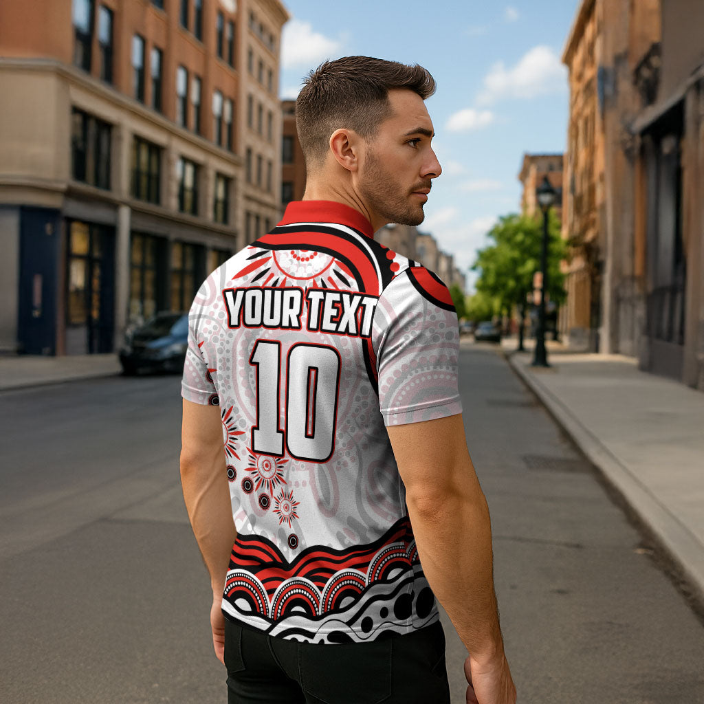 Personalized Sydney Swans Football Mascot Zipper Polo Shirt Aboriginal Dot Art - Dreamtime Football Mascot