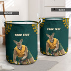 Personalized Kookaburras Field Hockey Kangaroo Laundry Basket Indigenous Australian Dot Art Style In Green And Gold