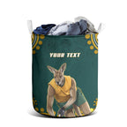 Personalized Kookaburras Field Hockey Kangaroo Laundry Basket Indigenous Australian Dot Art Style In Green And Gold
