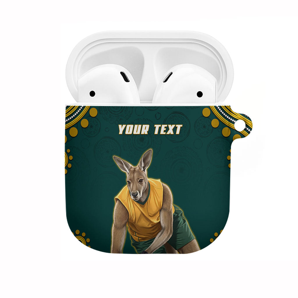 Personalized Kookaburras Field Hockey Kangaroo AirPods Case Indigenous Australian Dot Art Style In Green And Gold