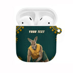 Personalized Kookaburras Field Hockey Kangaroo AirPods Case Indigenous Australian Dot Art Style In Green And Gold